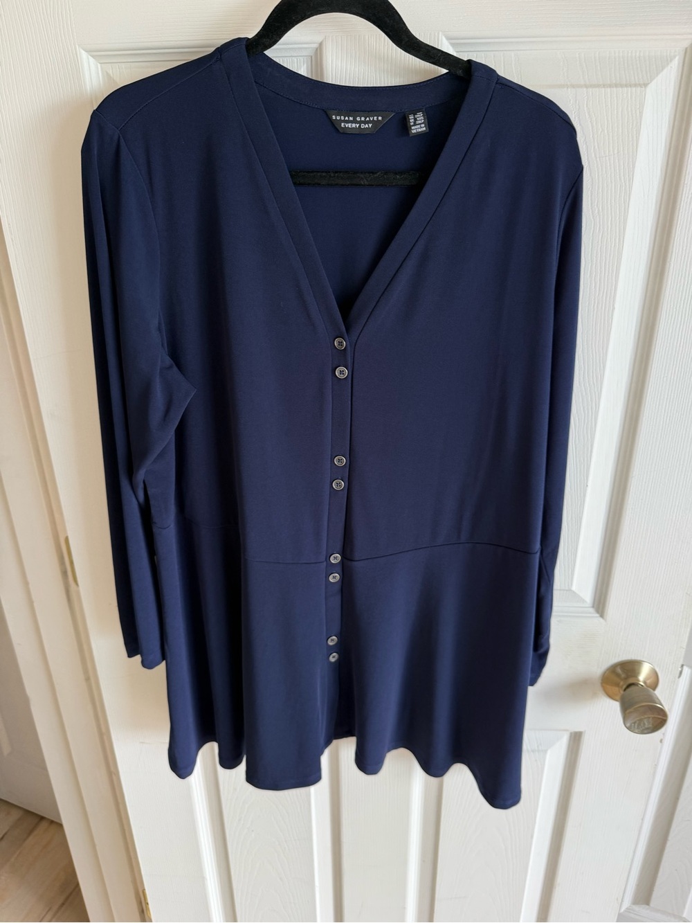 Susan Graver Navy V-Neck Button-Front Tunic